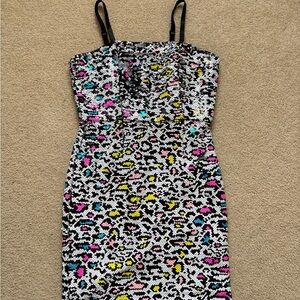 Milly Girls Black Sequin Dress with Pink, Yellow, Blue Accents